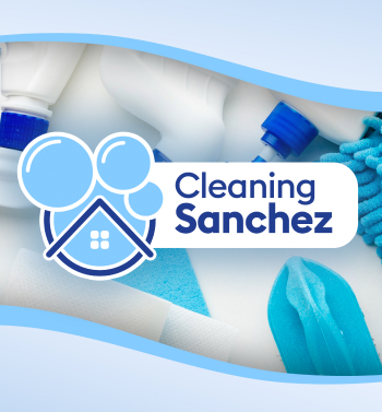 Image of cleaning material all in blue with Cleaning Sanchez's logo.
