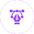 Icon og a fountain pen and draw lines all in purple.