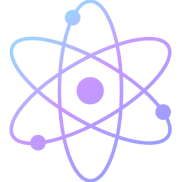 Image of an atom in different shades of purple.