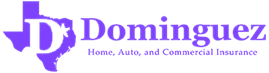 Purple logo for Dominguez Insurance in East TX.