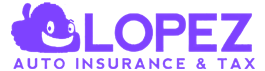 Purple logo for Lopez Insurance in Irving, TX